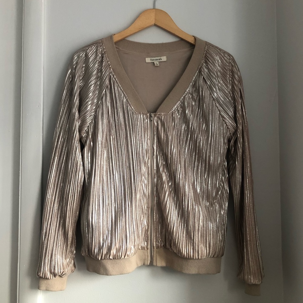 Metallic Textured Zip Up Jacket